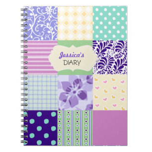 Pink, Purple and Green Personalised Girly Diary Spiral Notebook