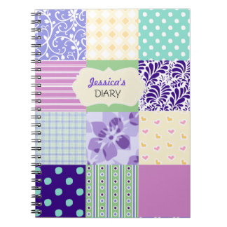 Pink, Purple and Green Personalised Girly Diary Spiral Notebook