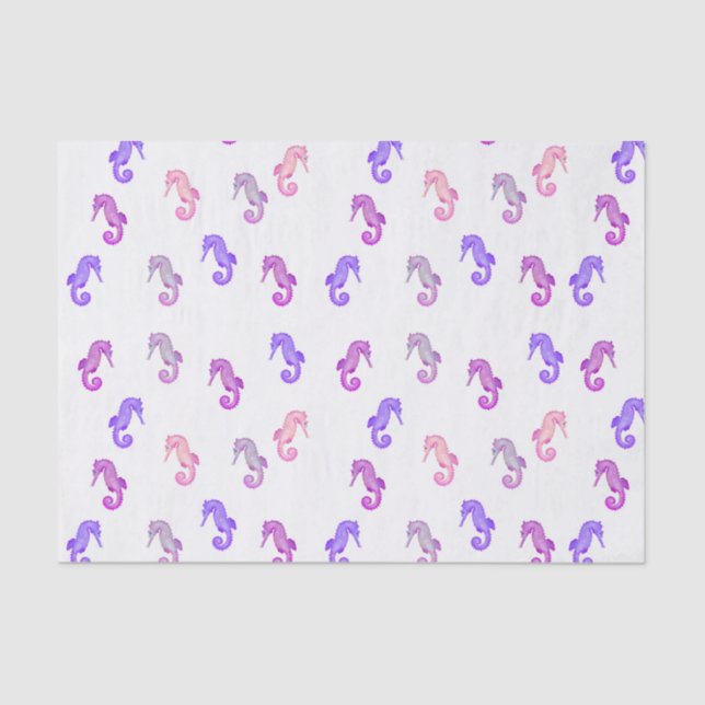 Pink Purple and Lilac Tiny Seahorses Pattern Tissue Paper (Front)
