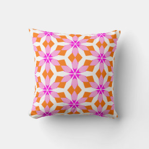 Pink Purple and Orange Floral Geometric Cushion