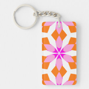 Pink Purple and Orange Floral Geometric Key Ring