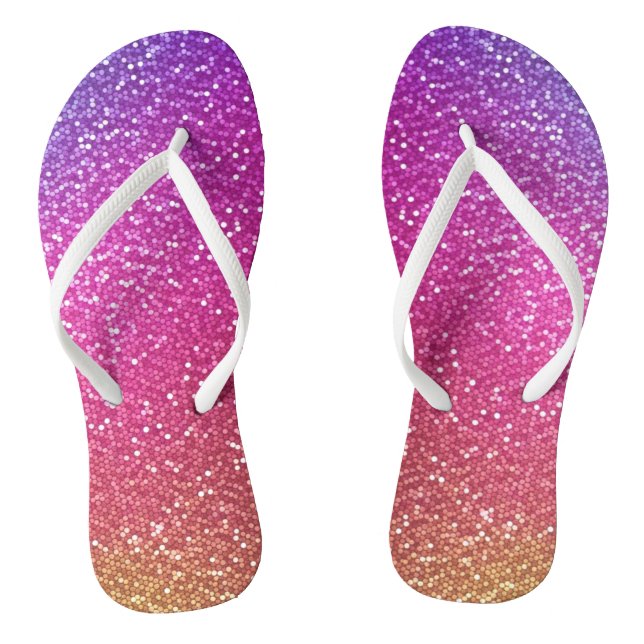 Pink, Purple, and Orange Glitter Rainbow Gradient Jandals (Footbed)