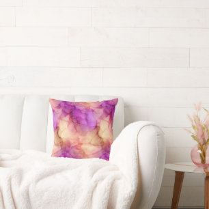 Pink Purple and Soft Peach Watercolor Marble Cushion