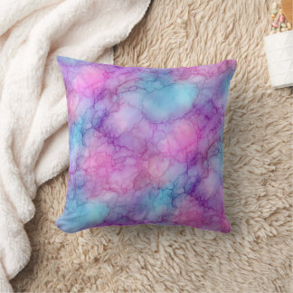 Pink Purple and Teal Pastel Watercolor Marble Cushion