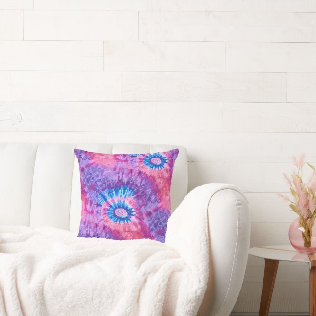 Pink Purple and Teal Spiral Psychedelic Tie Dye  Cushion (Couch)