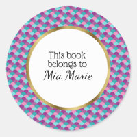 Pink Purple and Teal with Gold Book Name Plate