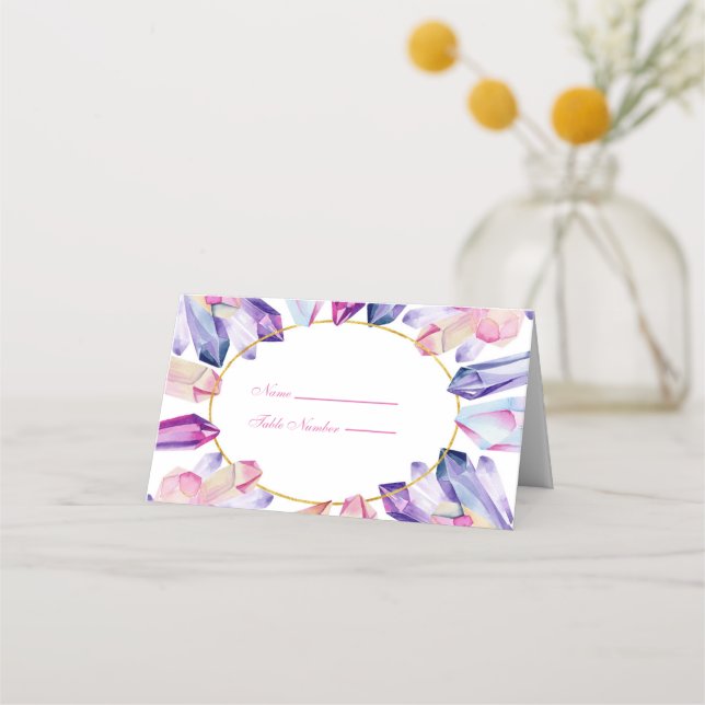Pink Purple and Yellow Crystals Place Name  Place Card (Front)