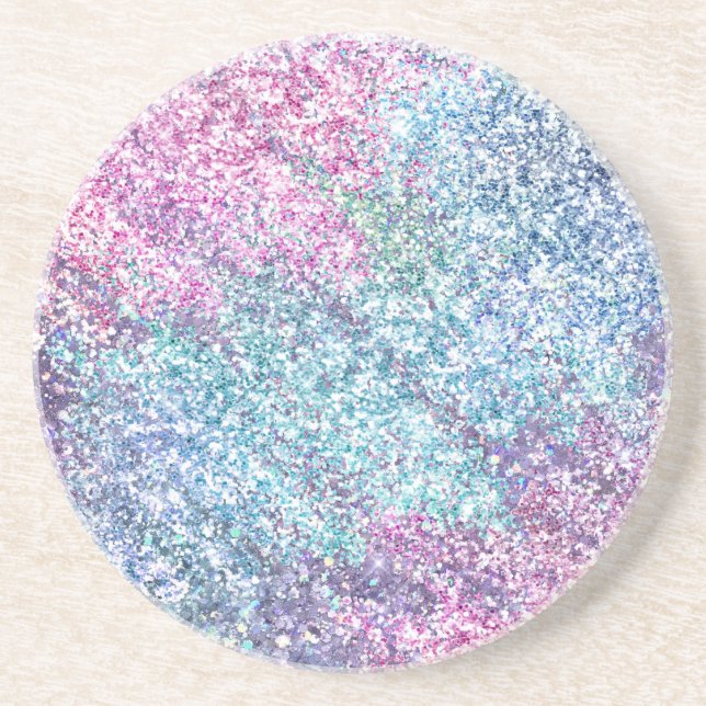 Pink Purple Aqua Unicorn Glitter Sparkle Coaster (Front)