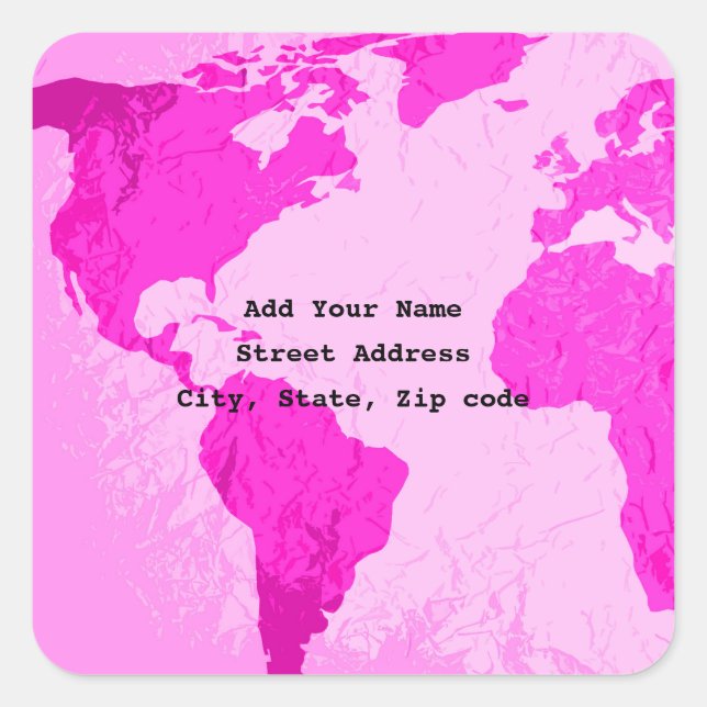 Pink Purple Art World Map Abstract Custom Travelle Square Sticker (Front)