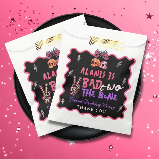 Pink Purple Bad Two The Bone 2nd Birthday Party Favour Bags (Creator Uploaded)