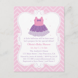 Pink Purple Ballerina Tutu Dress Girl Baby Shower Invitation