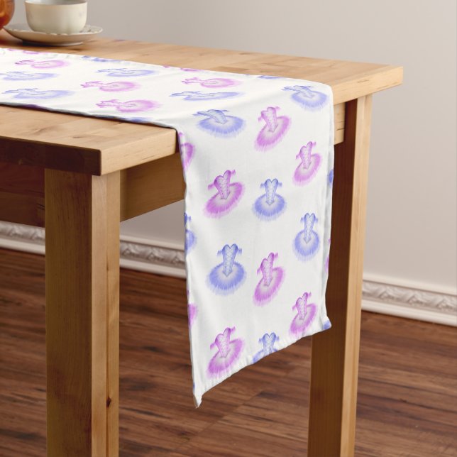 Pink & Purple Ballet Birthday Tutu Watercolour Short Table Runner (In Situ)