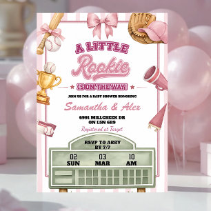 Pink Purple Baseball Little Rookie Baby Shower Invitation