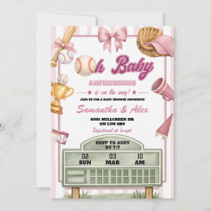 Pink Purple Baseball Oh Baby Girl Baby Shower Invitation