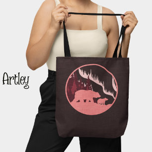 Pink Purple Bears Outdoor Scene Northern Lights Tote Bag
