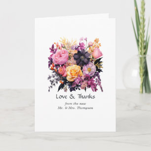 Pink, Purple, Black, and Gold Floral Wedding Thank You Card
