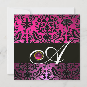 PINK PURPLE BLACK DAMASK MONOGRAM Amethyst Fuchsia Invitation