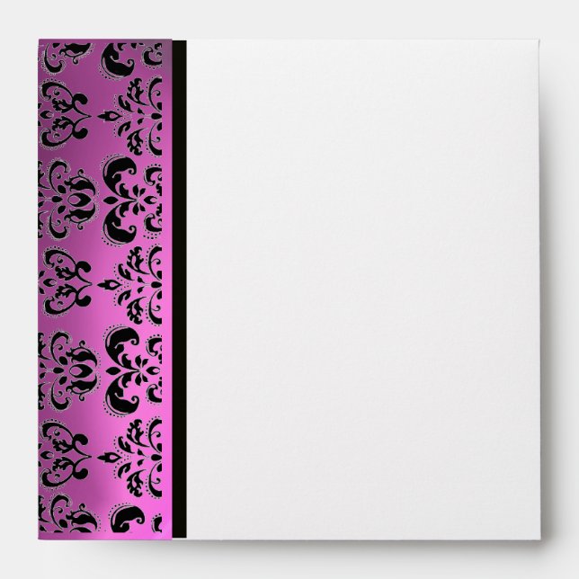 PINK PURPLE BLACK DAMASK MONOGRAM ,white, fuchsia Envelope (Front)