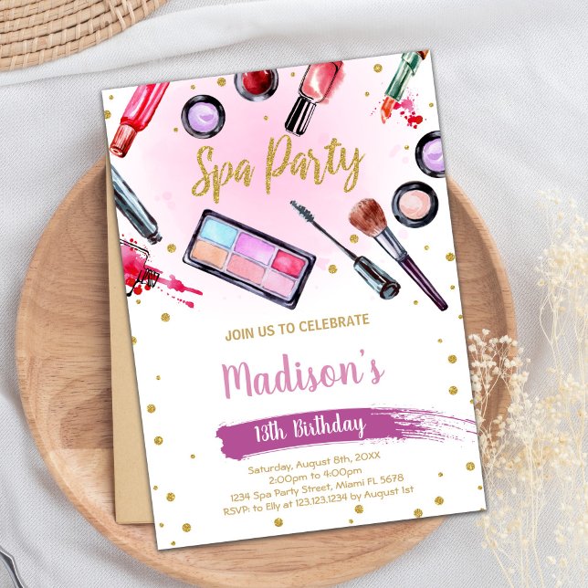 Pink Purple Black Glitter Spa Birthday Invitations (Pink Purple Black Glitter Spa Birthday Invitations)