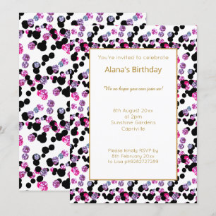 PINK PURPLE BLACK LEOPARD SPOT BIRTHDAY INVITATION