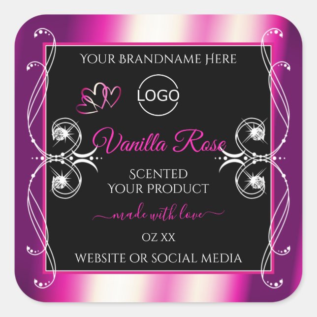 Pink Purple Black Product Labels Diamonds and Logo (Front)