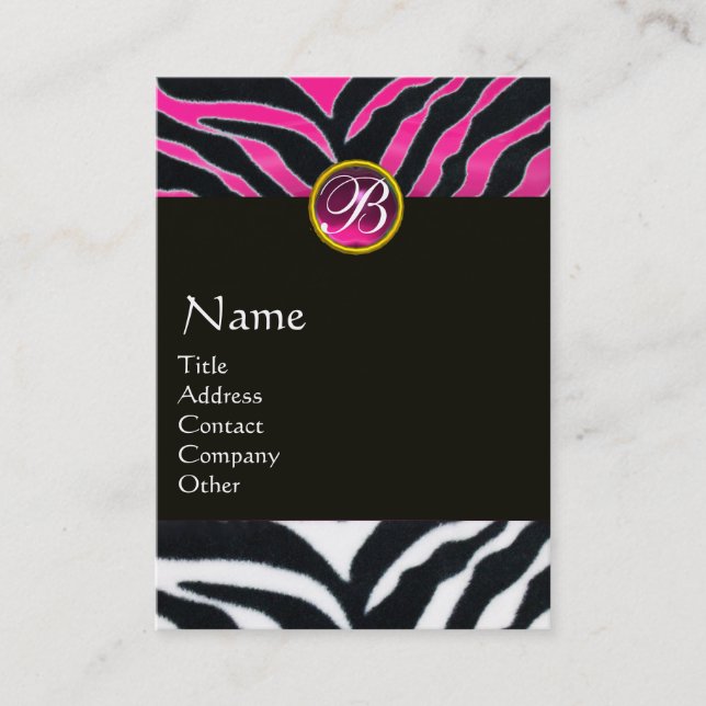 PINK,PURPLE BLACK WHITE ZEBRA FUR MONOGRAM BUSINESS CARD (Front)