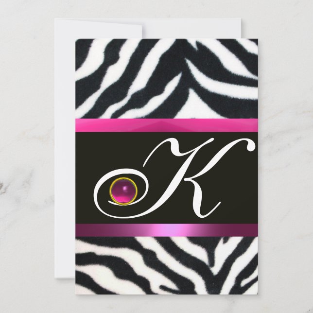 PINK,PURPLE BLACK WHITE ZEBRA FUR MONOGRAM fuchsia Invitation (Front)