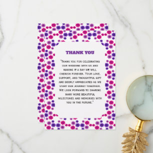 Pink & Purple Blooms Symmetrical Mini Floral Thank You Card