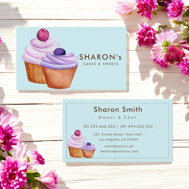 Pink Purple Blue Baking Baker Cake Business Card (Creator Uploaded)
