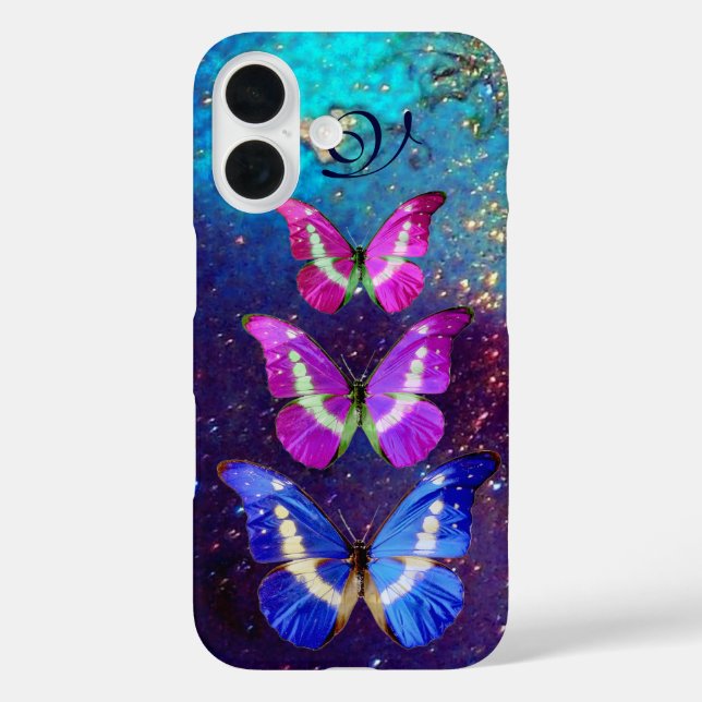 PINK PURPLE BLUE BUTTERFLIES IN GOLD SPARKLES Case-Mate iPhone CASE (Back)