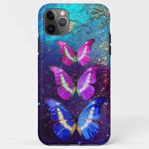 PINK PURPLE BLUE BUTTERFLIES IN GOLD SPARKLES iPhone 11 PRO MAX CASE