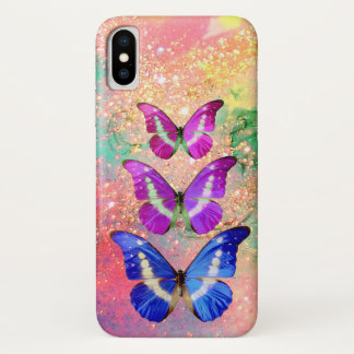 PINK PURPLE BLUE BUTTERFLIES IN GOLD SPARKLES Case-Mate iPhone CASE