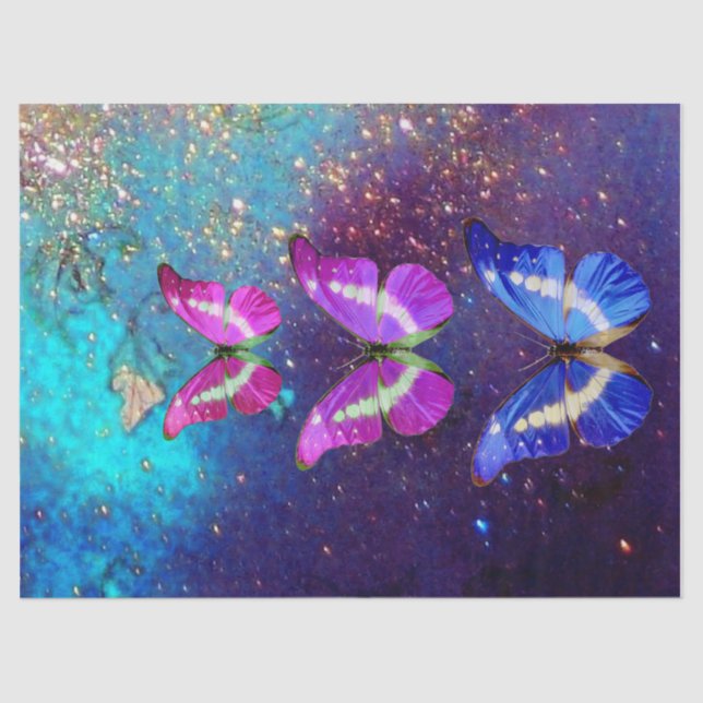 PINK PURPLE BLUE BUTTERFLIES IN GOLD SPARKLES  TISSUE PAPER (Front)