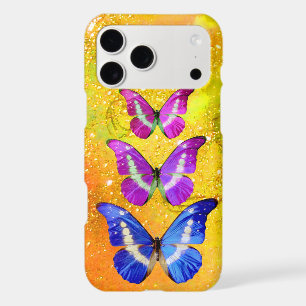 PINK PURPLE BLUE BUTTERFLIES IN GOLD YELLOW