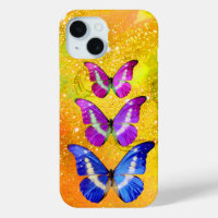 PINK PURPLE BLUE BUTTERFLIES IN GOLD YELLOW