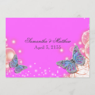 Pink purple blue butterfly wedding invitation