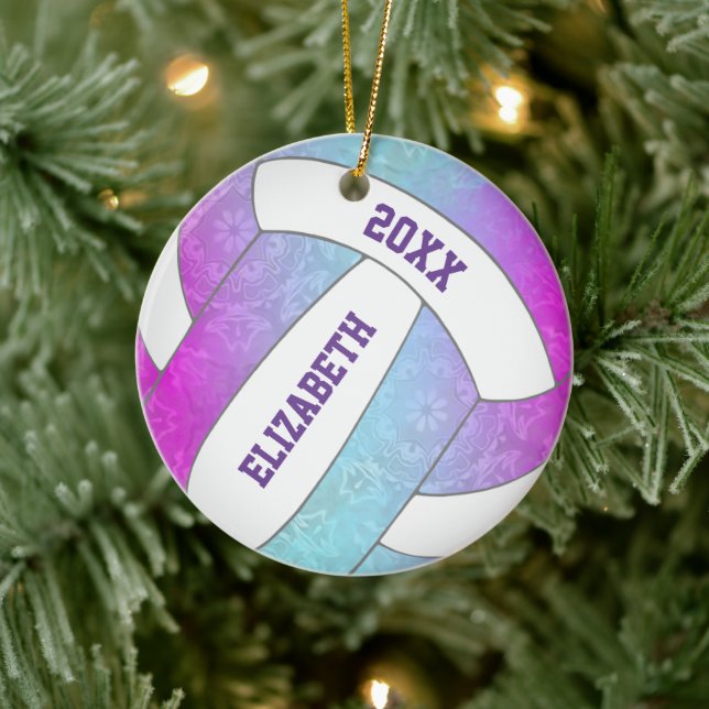pink purple blue colourful girly volleyball ceramic tree decoration (Tree)