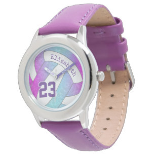 pink purple blue colourful girly volleyball watch