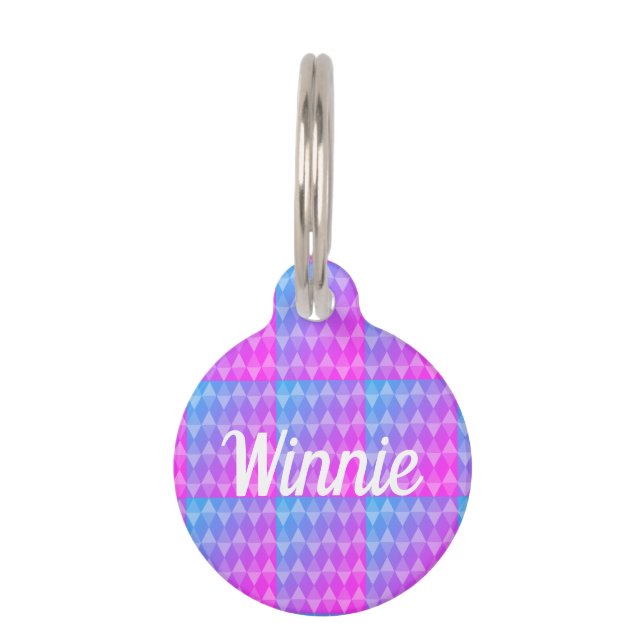 Pink, Purple, Blue Diamond Pattern Pet Tag (Front)