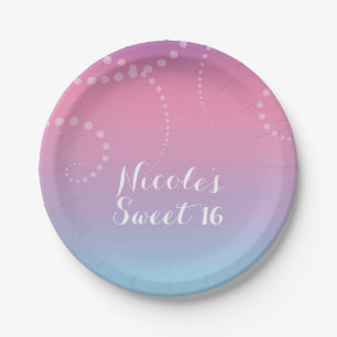 Pink Purple Blue Dipped Birthday Party Custom Paper Plate
