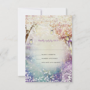 Pink Purple Blue Fairy Lights Boho Forest Wedding Invitation