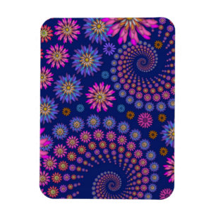 Pink Purple Blue Floral Pattern on Blue Magnet