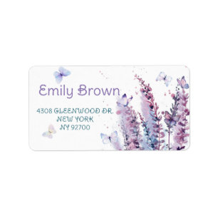 Pink purple blue flower butterfly birthday label