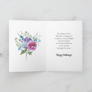 Pink Purple Blue Flowers Happy Birthday Sister Card
