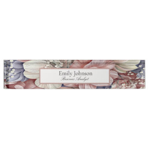 pink purple blue flowers leaves theme nameplate