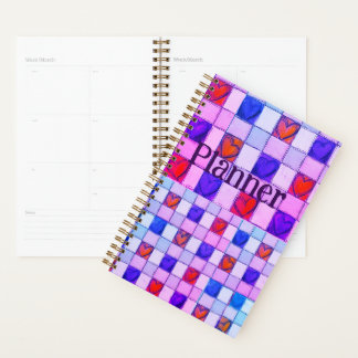 Pink purple blue gingham heart Planner