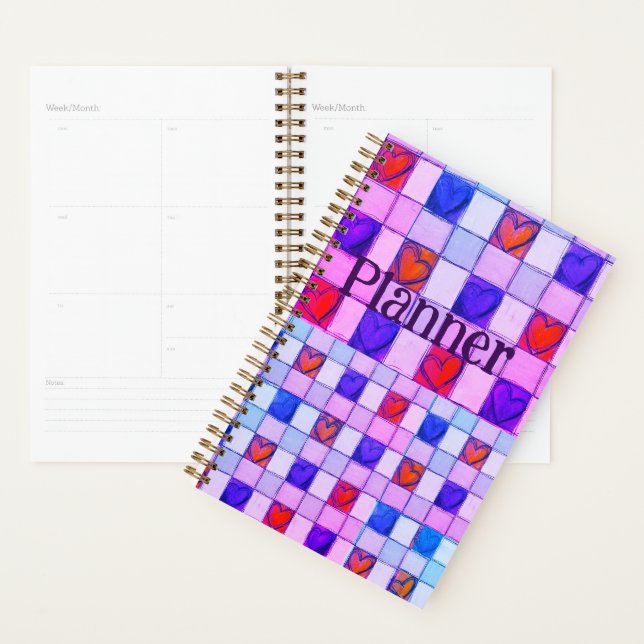 Pink purple blue gingham heart Planner (Display)