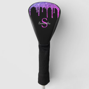 Pink Purple Blue Glitter Drips Monogram Name Golf Head Cover