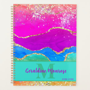 Pink Purple Blue Gold Marble Glitter Abstract Art Planner
