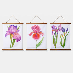 Pink Purple Blue Iris Flowers Floral Watercolor  Hanging Tapestry